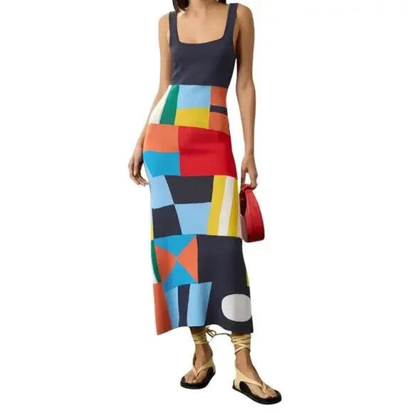 NEW, STAUD Katie Abstract Dress in Multi SZ L #MD1487 - Picture 2 of 8